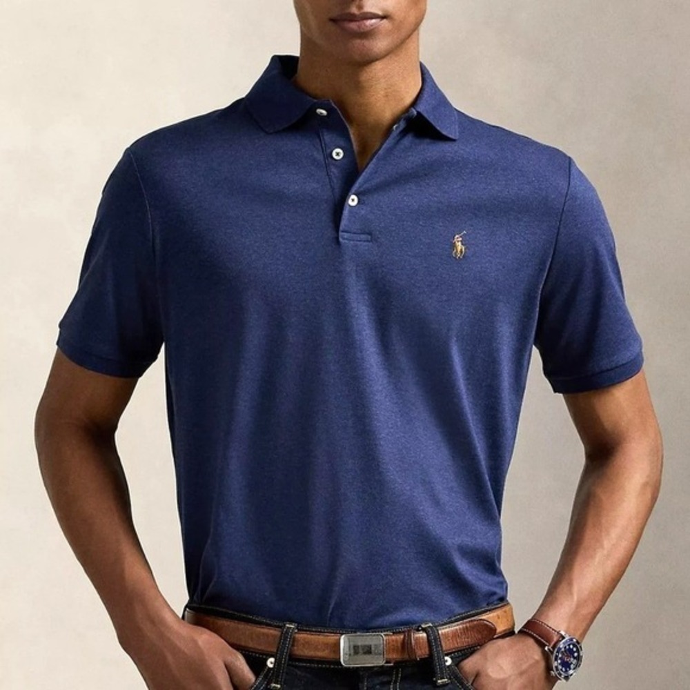 Polo Ralph Lauren Pima Soft Cotton Polo Shirt Men L Navy Blue Golf Short Sleeve